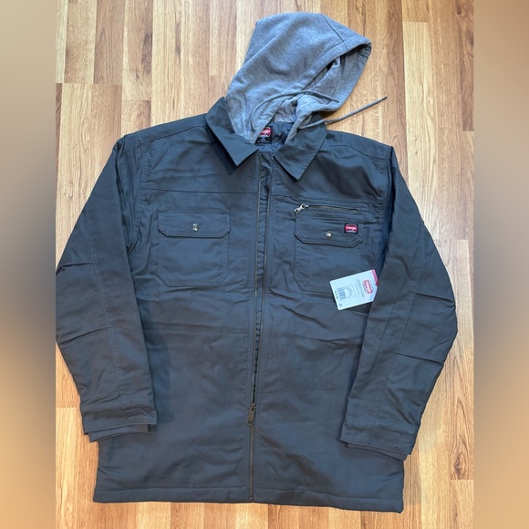 Wrangler Workwear Grey Hooded Shirt Jacket Men’s size Large - Picture 1 of 10